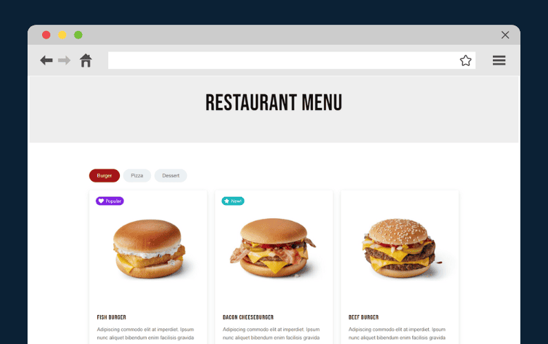 Food Menu Listing